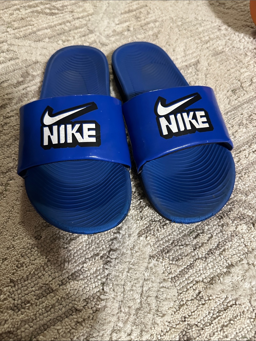 Nike Kids Royal Blue Slide Sandals with White Logo